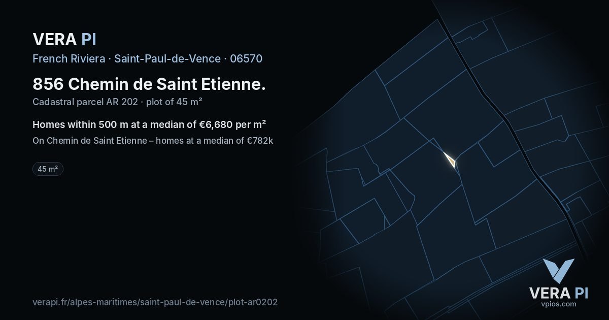 856 Chemin de Saint Etienne, Saint-Paul-de-Vence at night – the plot lit, the parcels around coloured by the prices near them