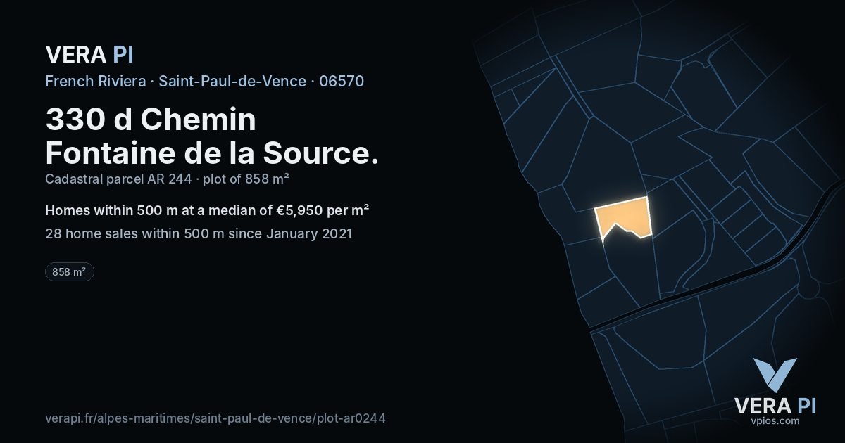 330 d Chemin Fontaine de la Source, Saint-Paul-de-Vence at night – the plot lit, the parcels around coloured by the prices near them