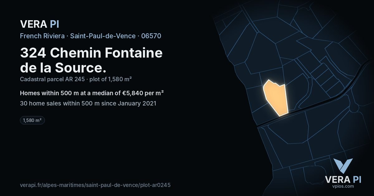 324 Chemin Fontaine de la Source, Saint-Paul-de-Vence at night – the plot lit, the parcels around coloured by the prices near them