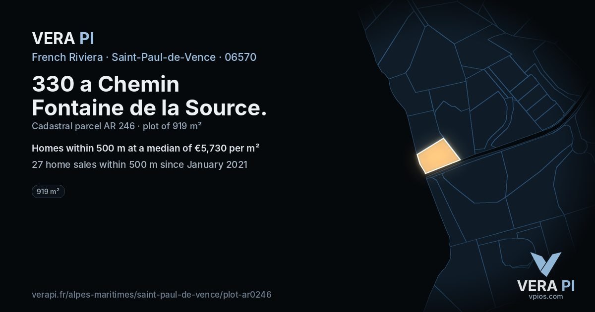 330 a Chemin Fontaine de la Source, Saint-Paul-de-Vence at night – the plot lit, the parcels around coloured by the prices near them