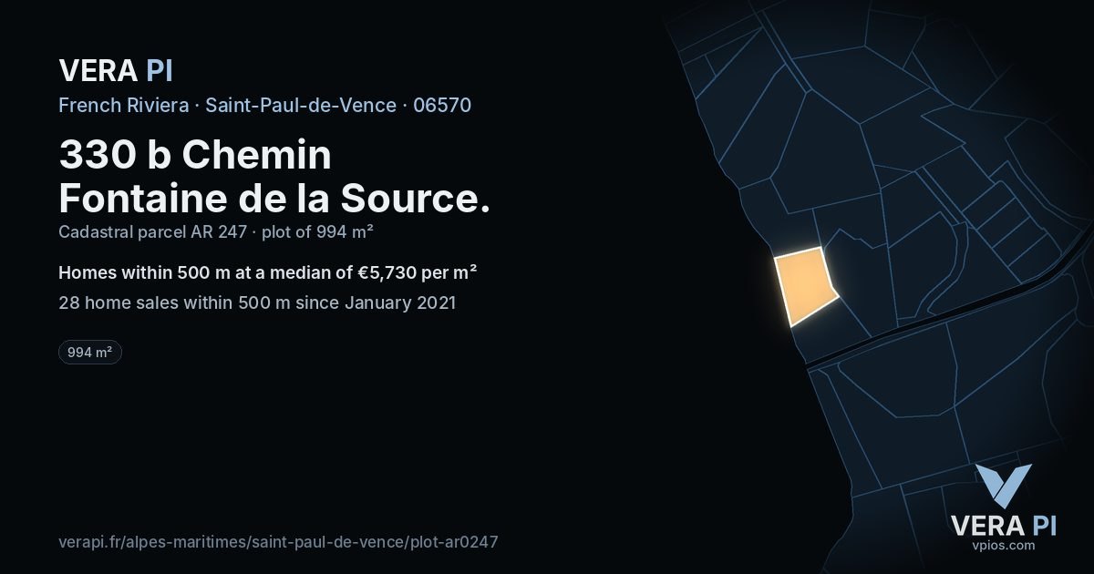 330 b Chemin Fontaine de la Source, Saint-Paul-de-Vence at night – the plot lit, the parcels around coloured by the prices near them