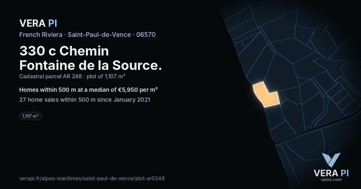 330 c Chemin Fontaine de la Source, Saint-Paul-de-Vence at night – the plot lit, the parcels around coloured by the prices near them