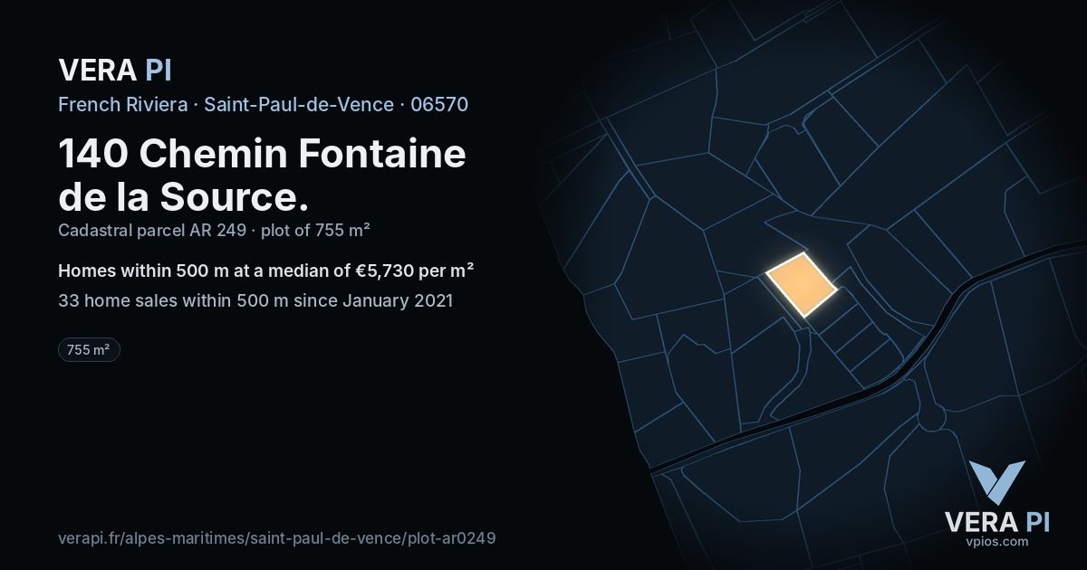 140 Chemin Fontaine de la Source, Saint-Paul-de-Vence at night – the plot lit, the parcels around coloured by the prices near them