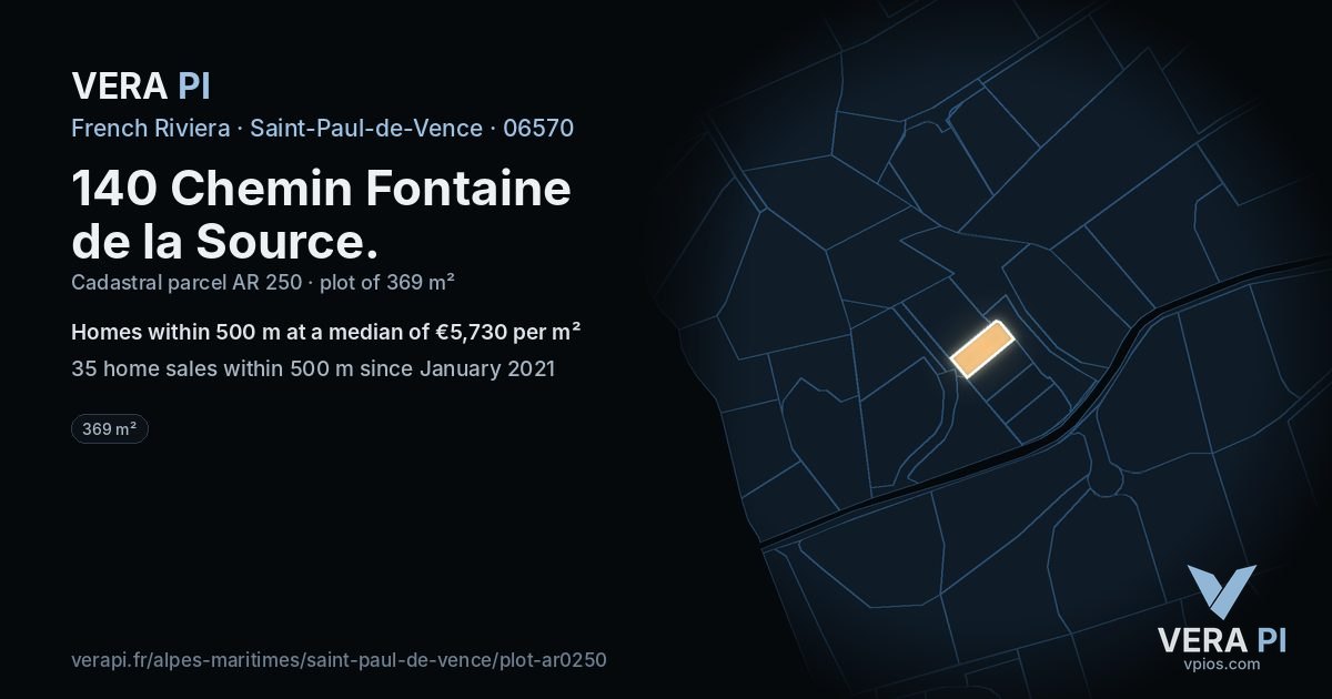 140 Chemin Fontaine de la Source, Saint-Paul-de-Vence at night – the plot lit, the parcels around coloured by the prices near them