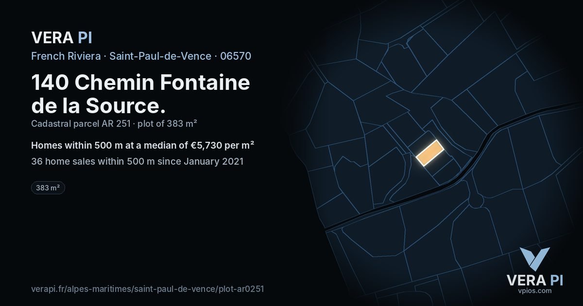 140 Chemin Fontaine de la Source, Saint-Paul-de-Vence at night – the plot lit, the parcels around coloured by the prices near them