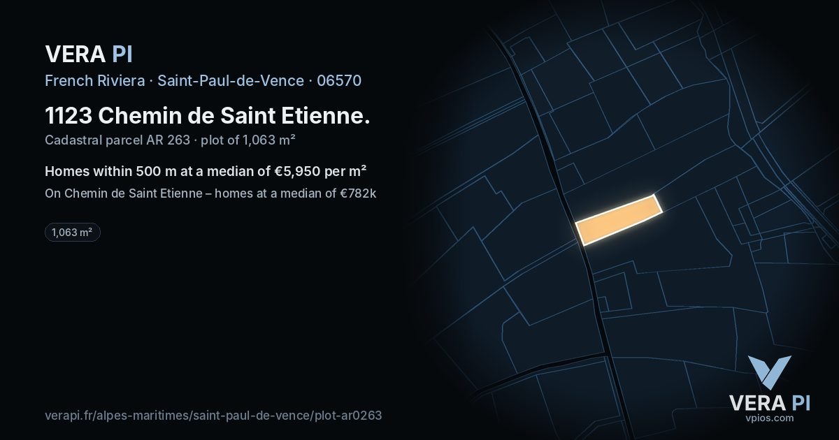 1123 Chemin de Saint Etienne, Saint-Paul-de-Vence at night – the plot lit, the parcels around coloured by the prices near them