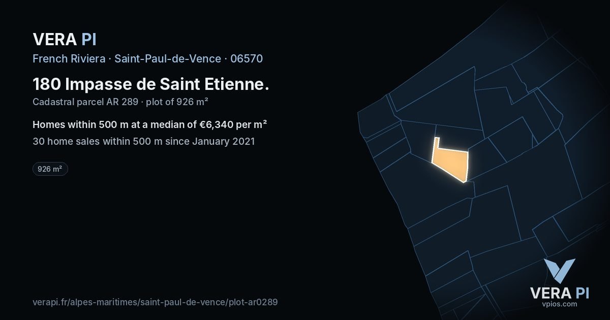 180 Impasse de Saint Etienne, Saint-Paul-de-Vence at night – the plot lit, the parcels around coloured by the prices near them