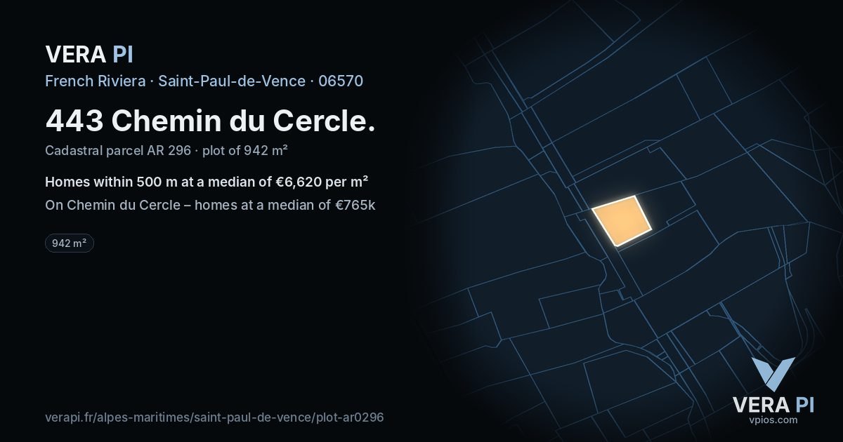 443 Chemin du Cercle, Saint-Paul-de-Vence at night – the plot lit, the parcels around coloured by the prices near them