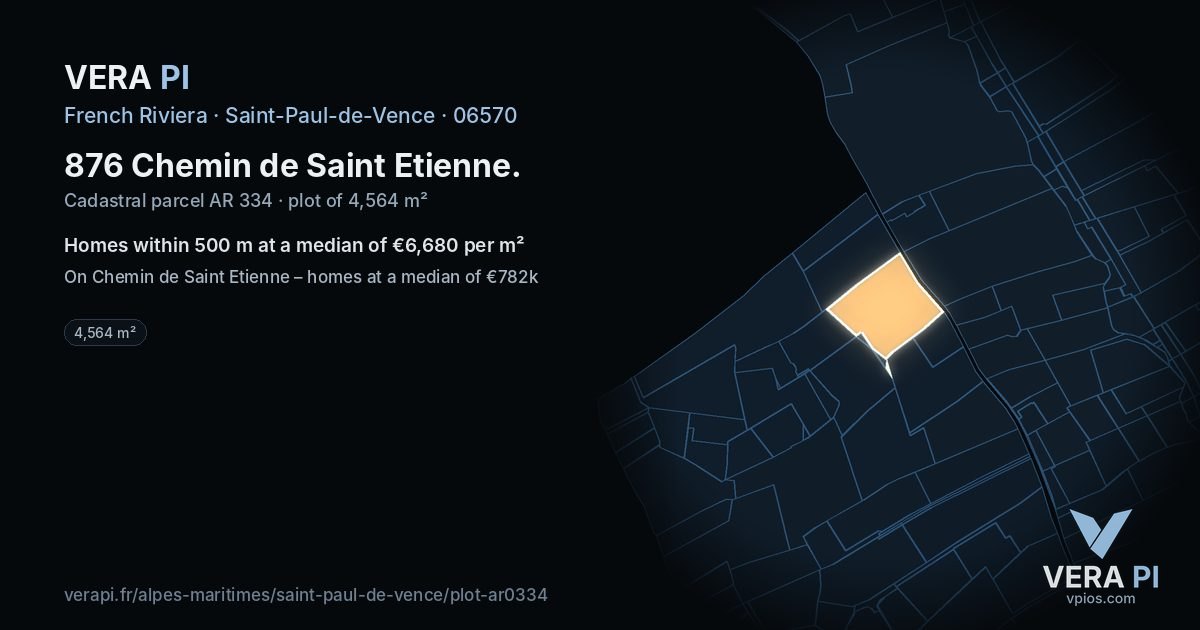 876 Chemin de Saint Etienne, Saint-Paul-de-Vence at night – the plot lit, the parcels around coloured by the prices near them