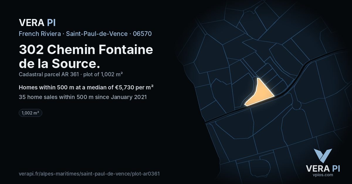 302 Chemin Fontaine de la Source, Saint-Paul-de-Vence at night – the plot lit, the parcels around coloured by the prices near them