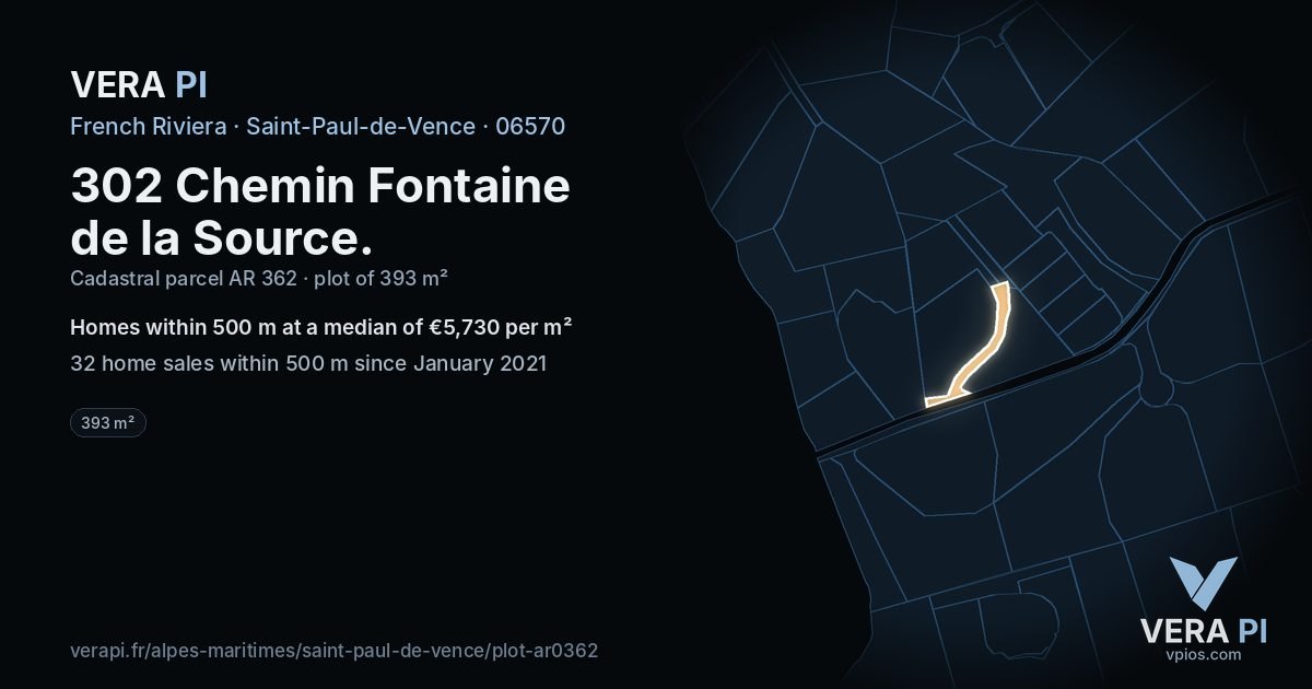 302 Chemin Fontaine de la Source, Saint-Paul-de-Vence at night – the plot lit, the parcels around coloured by the prices near them