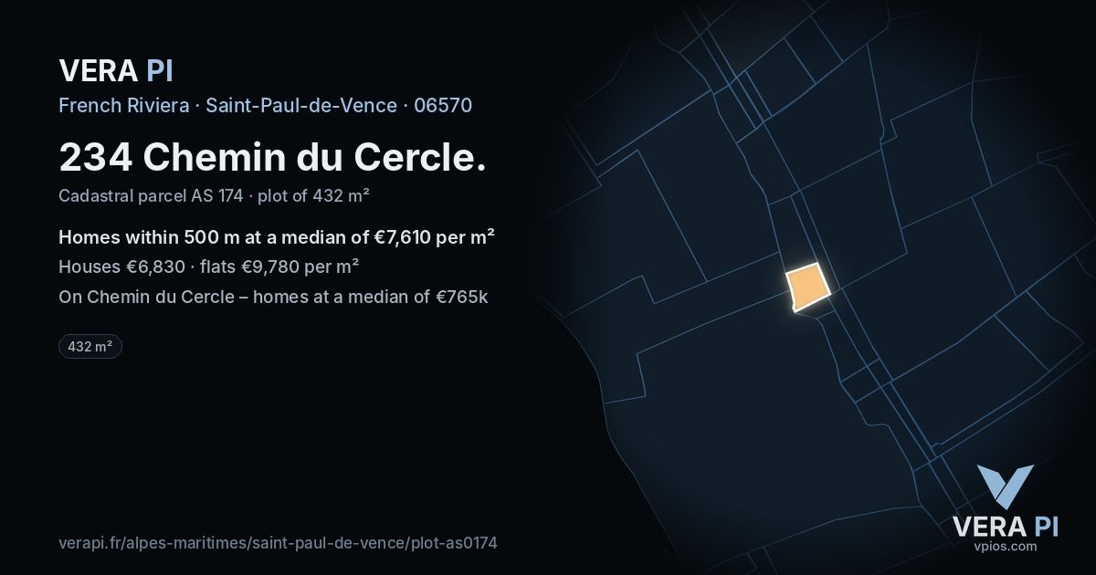 234 Chemin du Cercle, Saint-Paul-de-Vence at night – the plot lit, the parcels around coloured by the prices near them