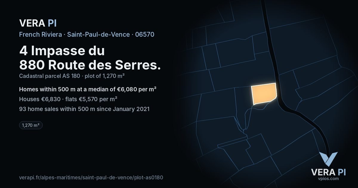 4 Impasse du 880 Route des Serres, Saint-Paul-de-Vence at night – the plot lit, the parcels around coloured by the prices near them