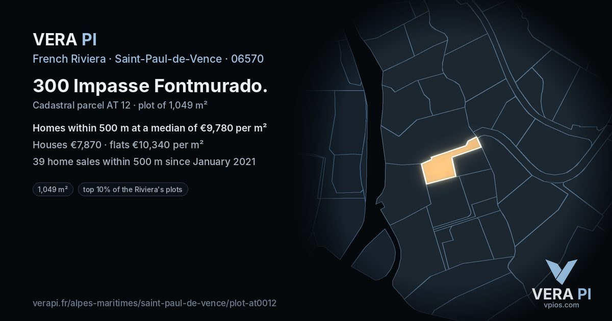 300 Impasse Fontmurado, Saint-Paul-de-Vence at night – the plot lit, the parcels around coloured by the prices near them