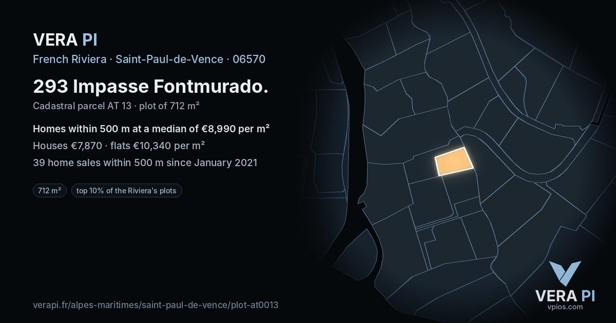 293 Impasse Fontmurado, Saint-Paul-de-Vence at night – the plot lit, the parcels around coloured by the prices near them