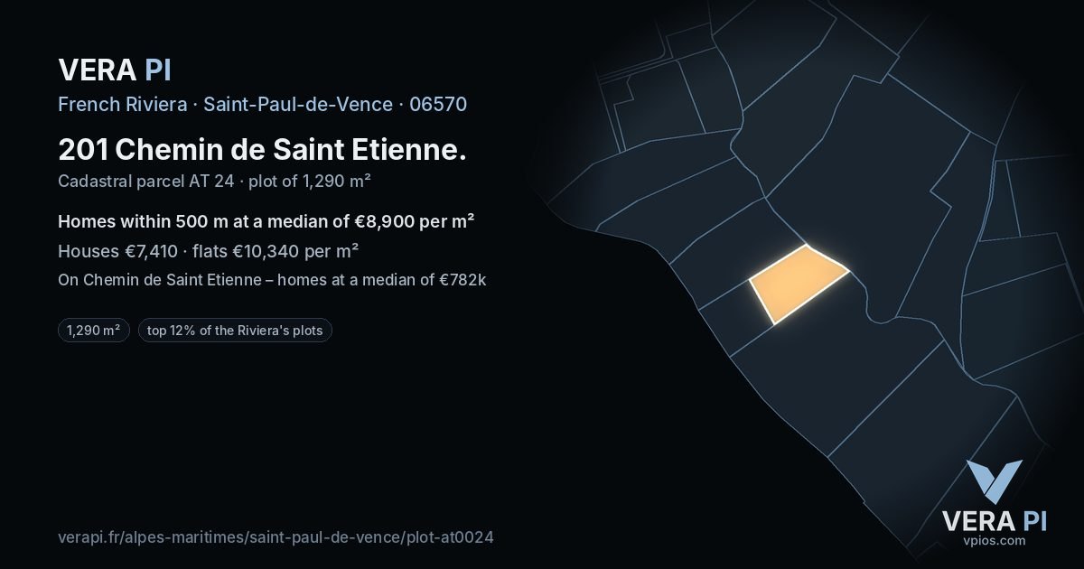 201 Chemin de Saint Etienne, Saint-Paul-de-Vence at night – the plot lit, the parcels around coloured by the prices near them