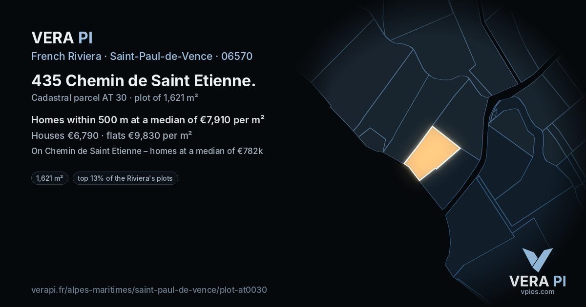 435 Chemin de Saint Etienne, Saint-Paul-de-Vence at night – the plot lit, the parcels around coloured by the prices near them