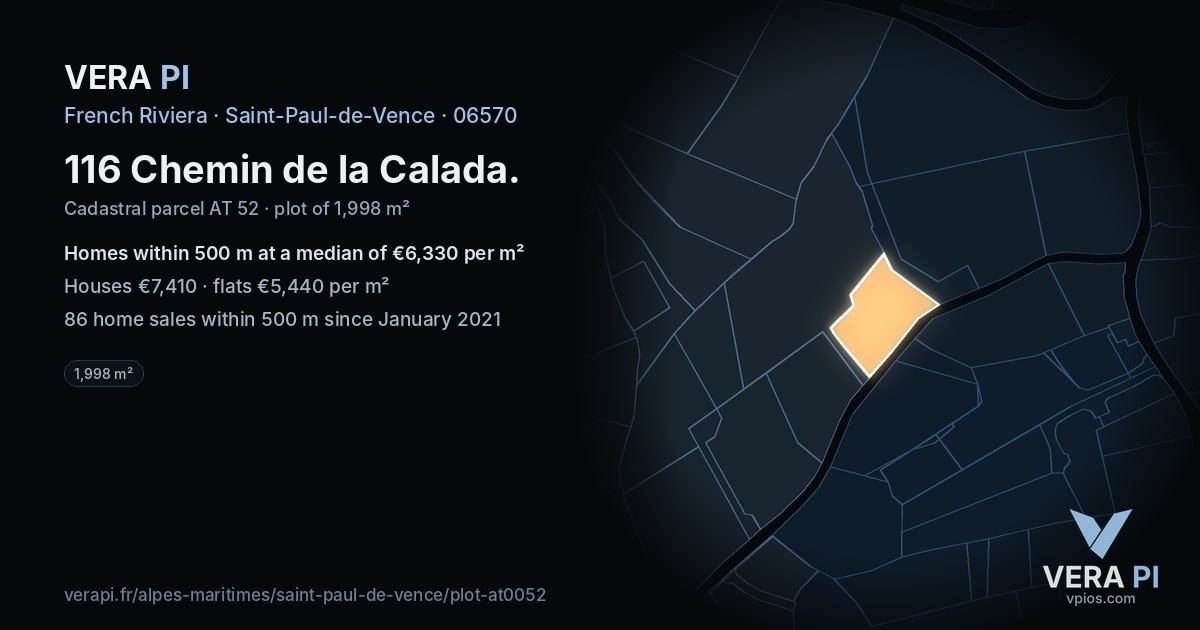 116 Chemin de la Calada, Saint-Paul-de-Vence at night – the plot lit, the parcels around coloured by the prices near them
