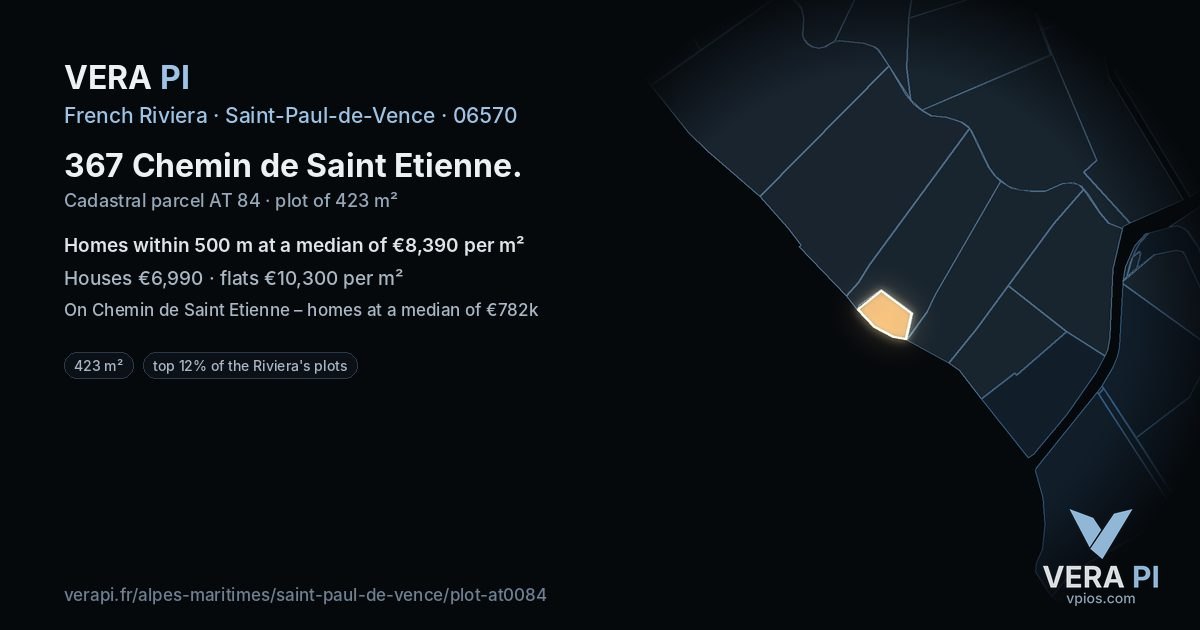 367 Chemin de Saint Etienne, Saint-Paul-de-Vence at night – the plot lit, the parcels around coloured by the prices near them