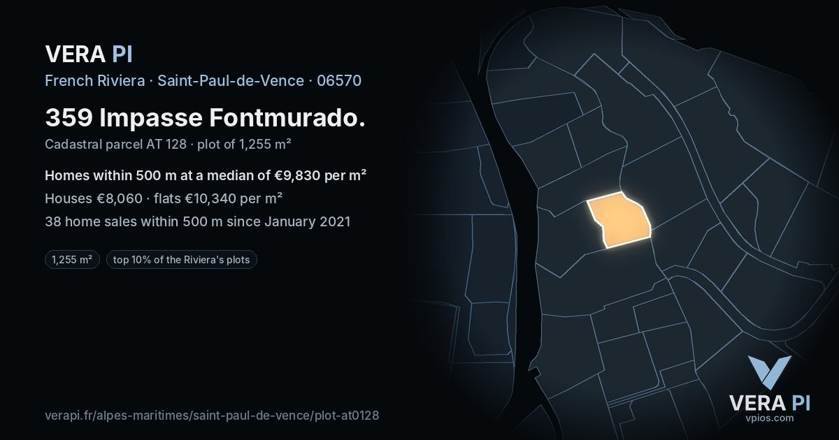 359 Impasse Fontmurado, Saint-Paul-de-Vence at night – the plot lit, the parcels around coloured by the prices near them