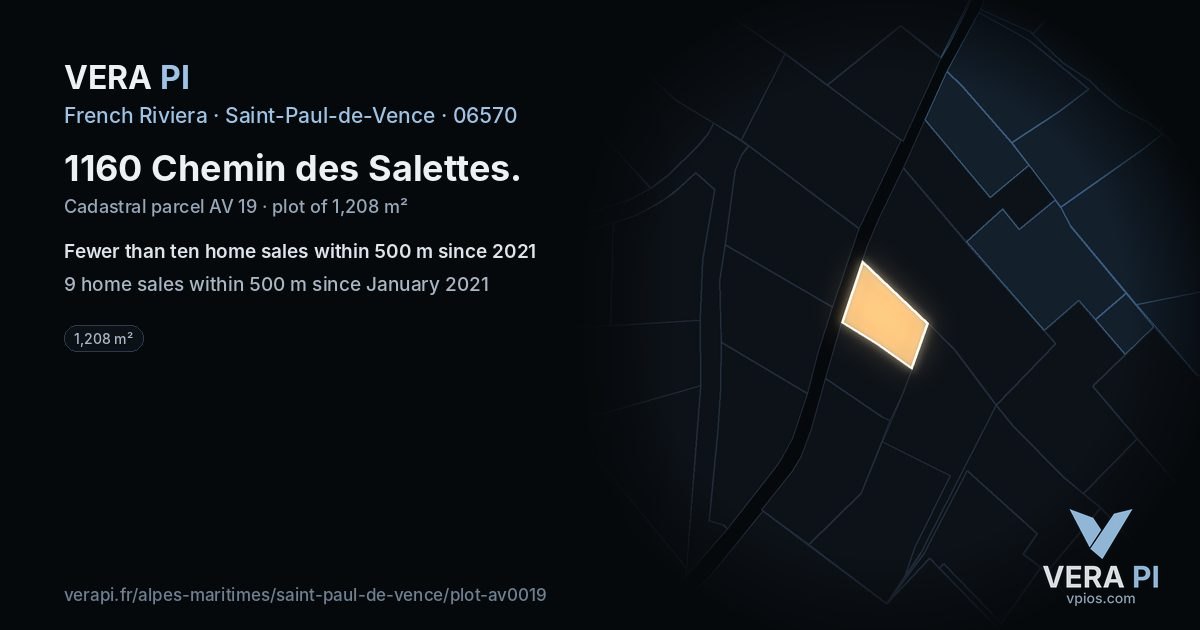 1160 Chemin des Salettes, Saint-Paul-de-Vence at night – the plot lit, the parcels around coloured by the prices near them