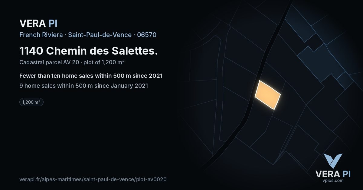 1140 Chemin des Salettes, Saint-Paul-de-Vence at night – the plot lit, the parcels around coloured by the prices near them