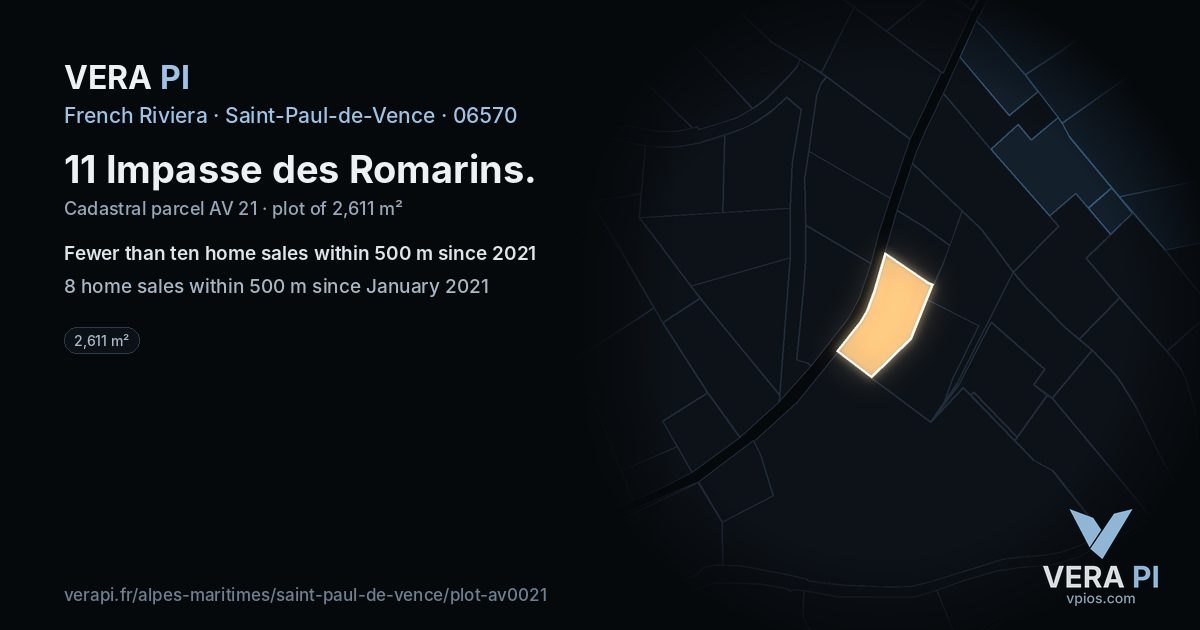 11 Impasse des Romarins, Saint-Paul-de-Vence at night – the plot lit, the parcels around coloured by the prices near them