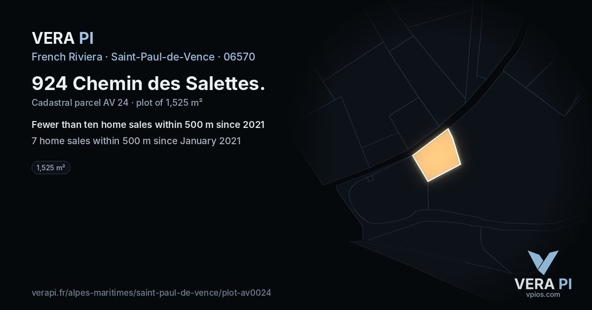 924 Chemin des Salettes, Saint-Paul-de-Vence at night – the plot lit, the parcels around coloured by the prices near them