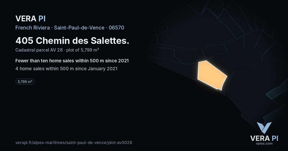 405 Chemin des Salettes, Saint-Paul-de-Vence at night – the plot lit, the parcels around coloured by the prices near them