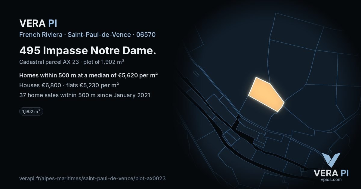 495 Impasse Notre Dame, Saint-Paul-de-Vence at night – the plot lit, the parcels around coloured by the prices near them