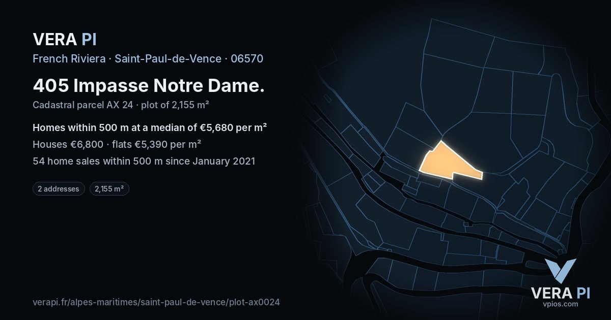 405 Impasse Notre Dame, Saint-Paul-de-Vence at night – the plot lit, the parcels around coloured by the prices near them