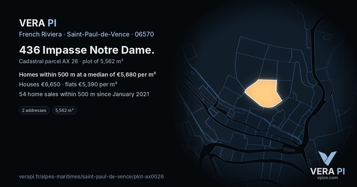436 Impasse Notre Dame, Saint-Paul-de-Vence at night – the plot lit, the parcels around coloured by the prices near them