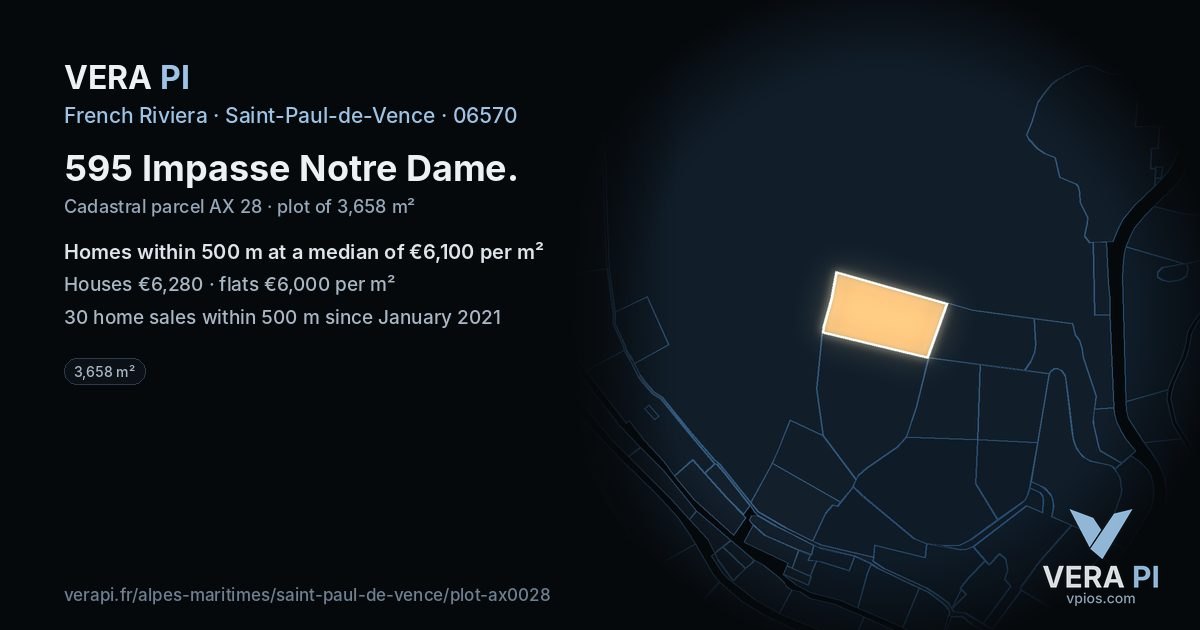 595 Impasse Notre Dame, Saint-Paul-de-Vence at night – the plot lit, the parcels around coloured by the prices near them
