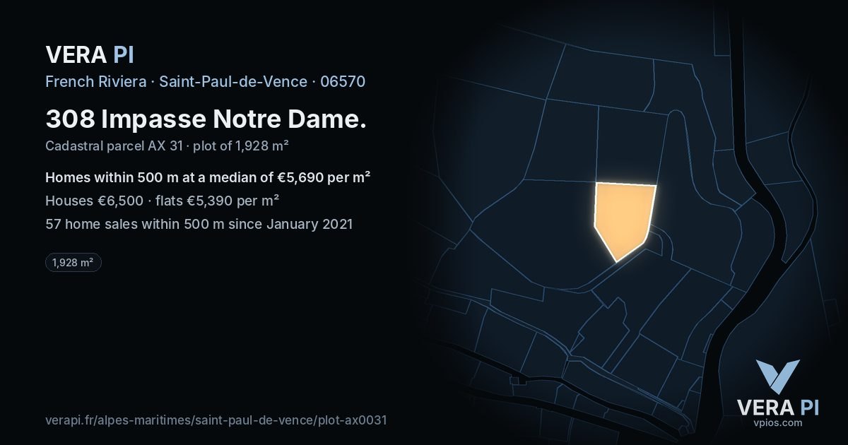 308 Impasse Notre Dame, Saint-Paul-de-Vence at night – the plot lit, the parcels around coloured by the prices near them