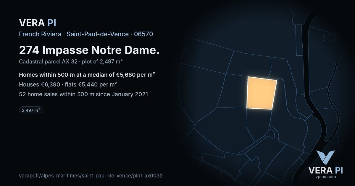 274 Impasse Notre Dame, Saint-Paul-de-Vence at night – the plot lit, the parcels around coloured by the prices near them