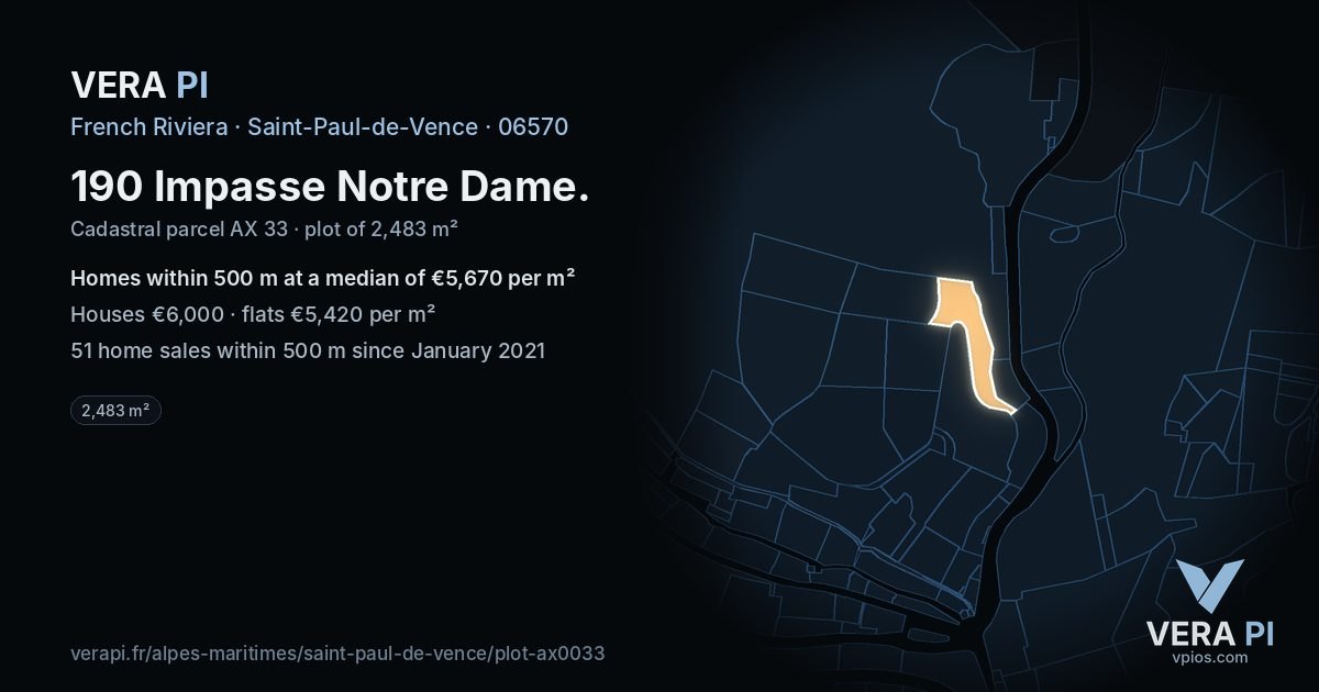 190 Impasse Notre Dame, Saint-Paul-de-Vence at night – the plot lit, the parcels around coloured by the prices near them