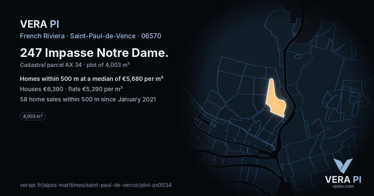 247 Impasse Notre Dame, Saint-Paul-de-Vence at night – the plot lit, the parcels around coloured by the prices near them