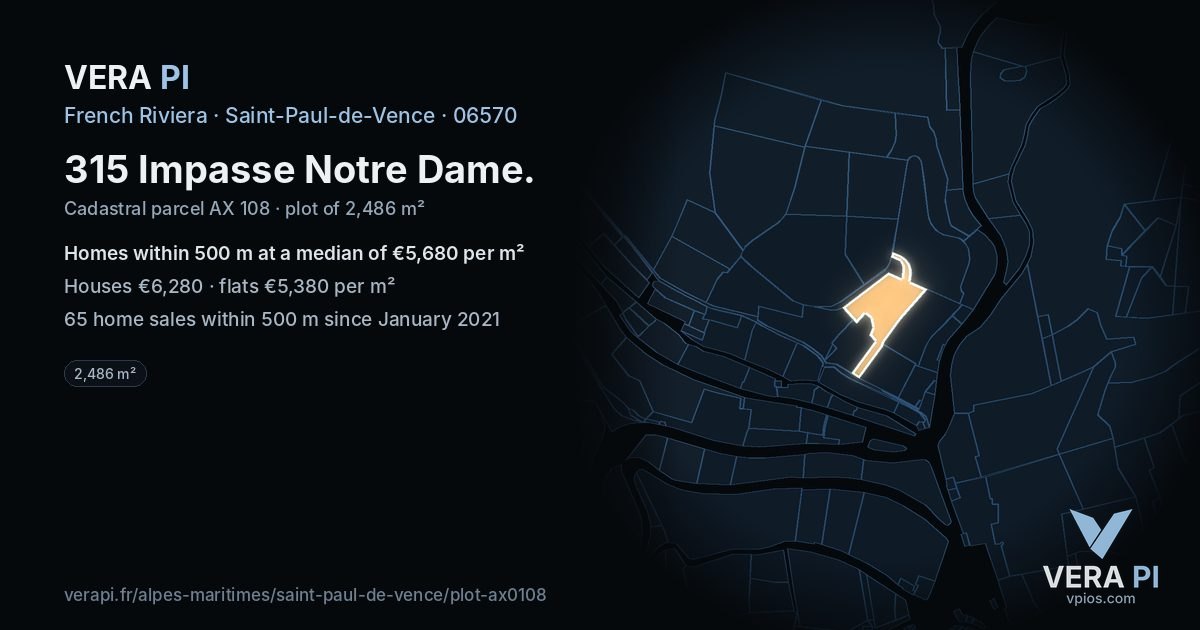 315 Impasse Notre Dame, Saint-Paul-de-Vence at night – the plot lit, the parcels around coloured by the prices near them