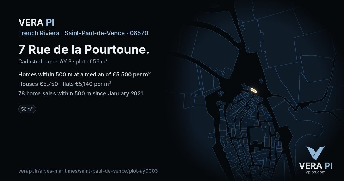 7 Rue de la Pourtoune, Saint-Paul-de-Vence at night – the plot lit, the parcels around coloured by the prices near them