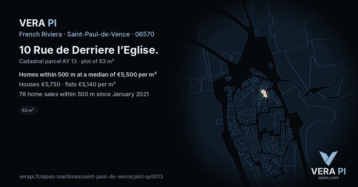10 Rue de Derriere l’Eglise, Saint-Paul-de-Vence at night – the plot lit, the parcels around coloured by the prices near them