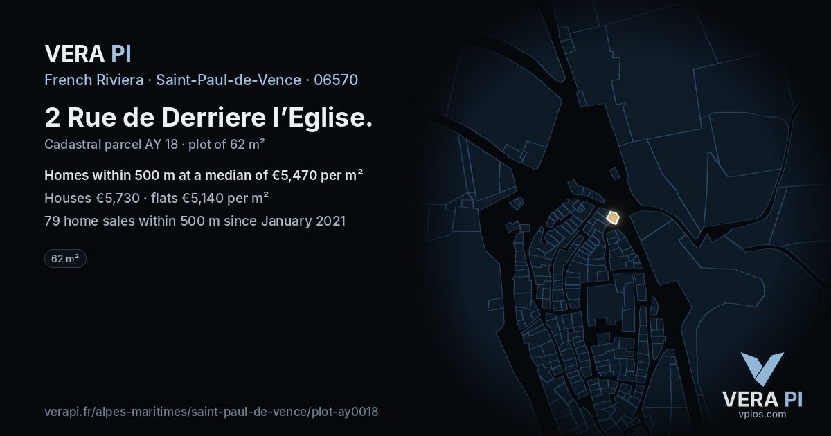 2 Rue de Derriere l’Eglise, Saint-Paul-de-Vence at night – the plot lit, the parcels around coloured by the prices near them