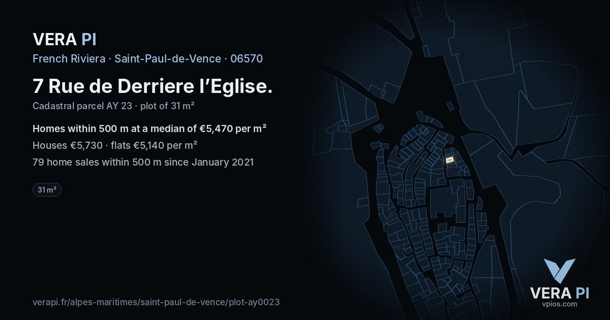 7 Rue de Derriere l’Eglise, Saint-Paul-de-Vence at night – the plot lit, the parcels around coloured by the prices near them