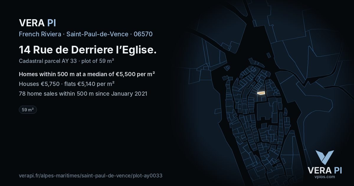 14 Rue de Derriere l’Eglise, Saint-Paul-de-Vence at night – the plot lit, the parcels around coloured by the prices near them