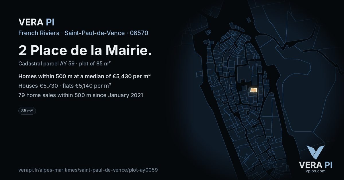 2 Place de la Mairie, Saint-Paul-de-Vence at night – the plot lit, the parcels around coloured by the prices near them
