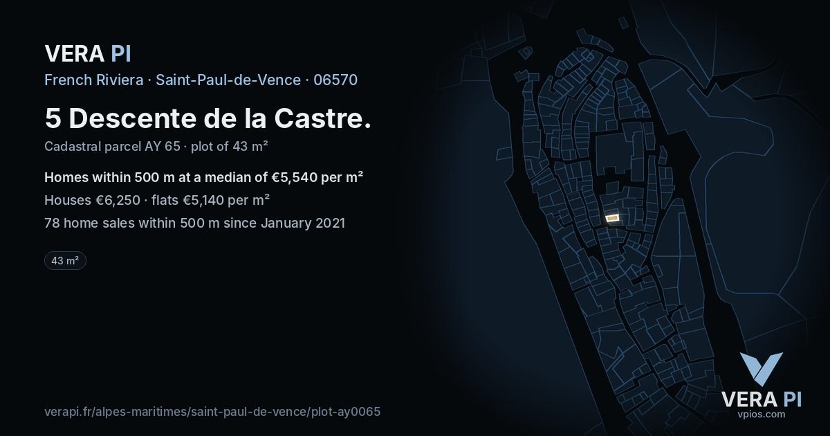 5 Descente de la Castre, Saint-Paul-de-Vence at night – the plot lit, the parcels around coloured by the prices near them