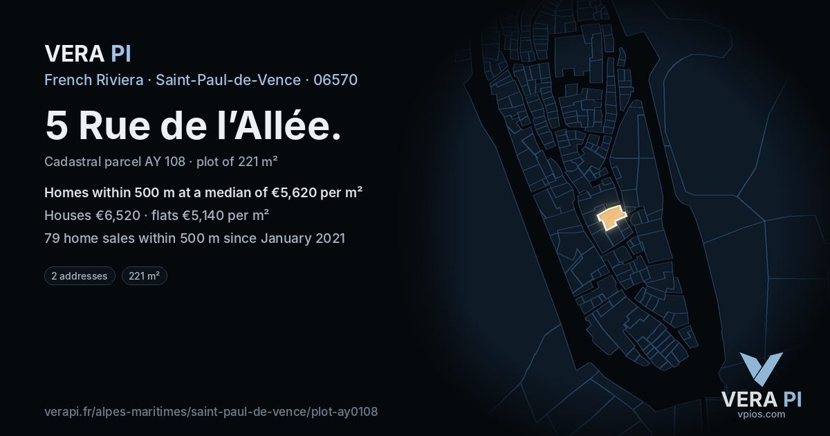 5 Rue de l’Allée, Saint-Paul-de-Vence at night – the plot lit, the parcels around coloured by the prices near them