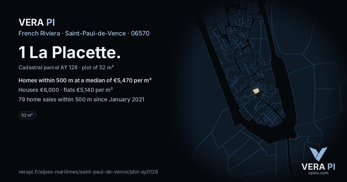 1 La Placette, Saint-Paul-de-Vence at night – the plot lit, the parcels around coloured by the prices near them
