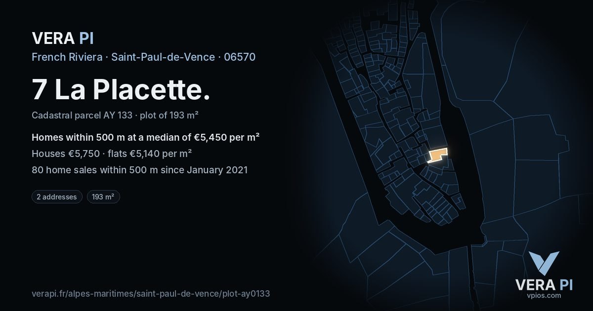 7 La Placette, Saint-Paul-de-Vence at night – the plot lit, the parcels around coloured by the prices near them