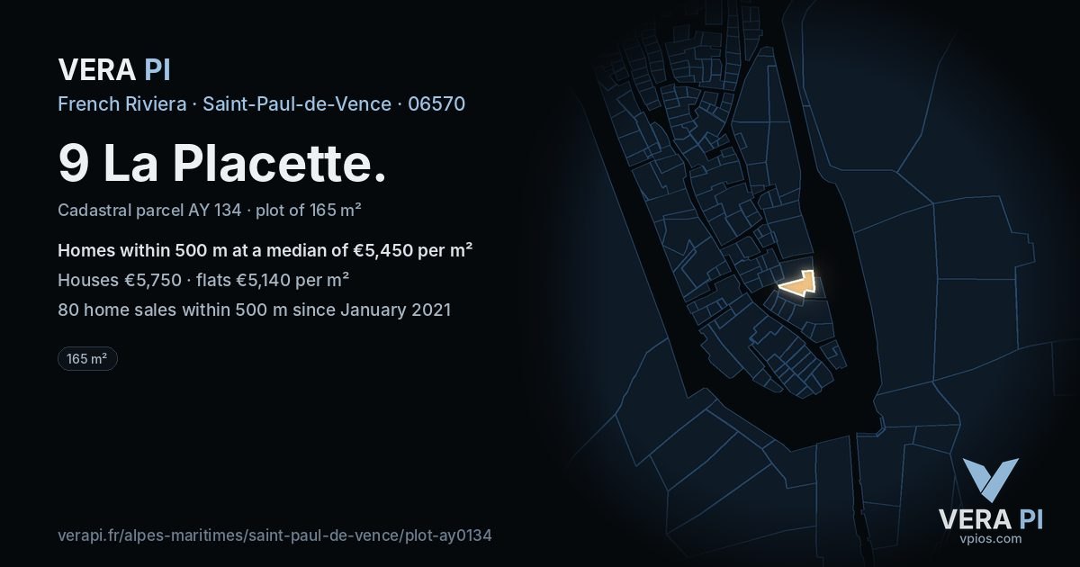 9 La Placette, Saint-Paul-de-Vence at night – the plot lit, the parcels around coloured by the prices near them
