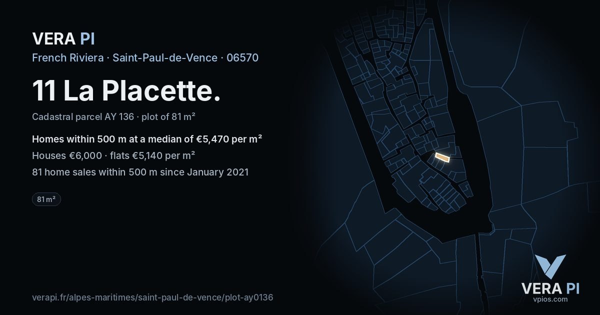 11 La Placette, Saint-Paul-de-Vence at night – the plot lit, the parcels around coloured by the prices near them